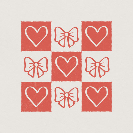 Retro Checkered Valentine's Day PNG, Coquette Valentine Heart Png - 300