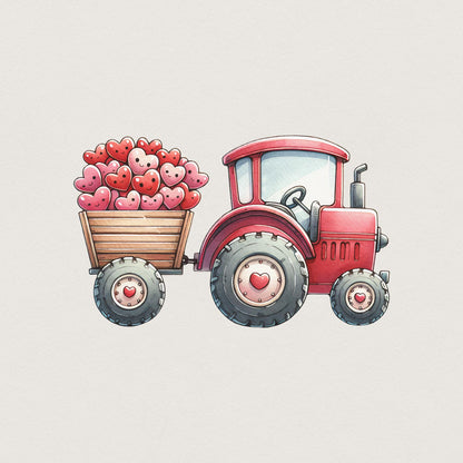 Valentines Day Tractor PNG, Kids Valentine Download - 300 DPI Design for