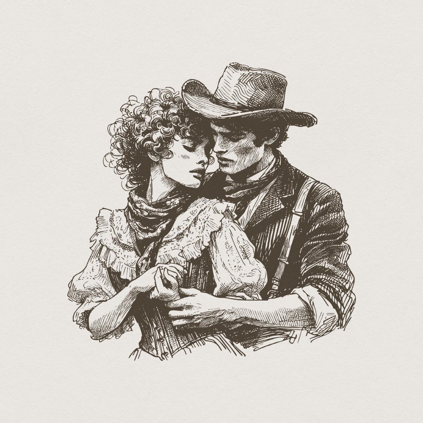 Western Love PNG, Retro Cowboy Cowgirl Kiss - 300 DPI Design for T-Shirt