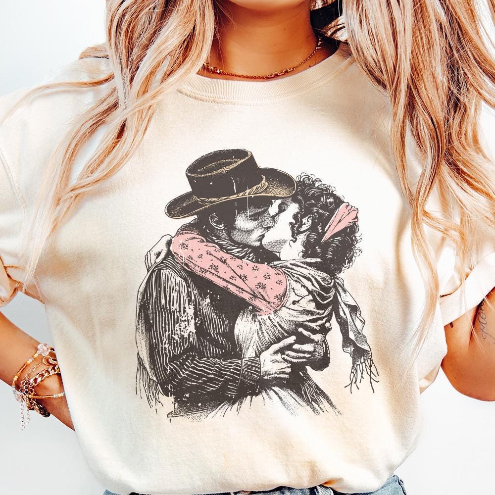 Retro Cowboy Cowgirl Kiss PNG, Vintage Illustration - 300 DPI Design for