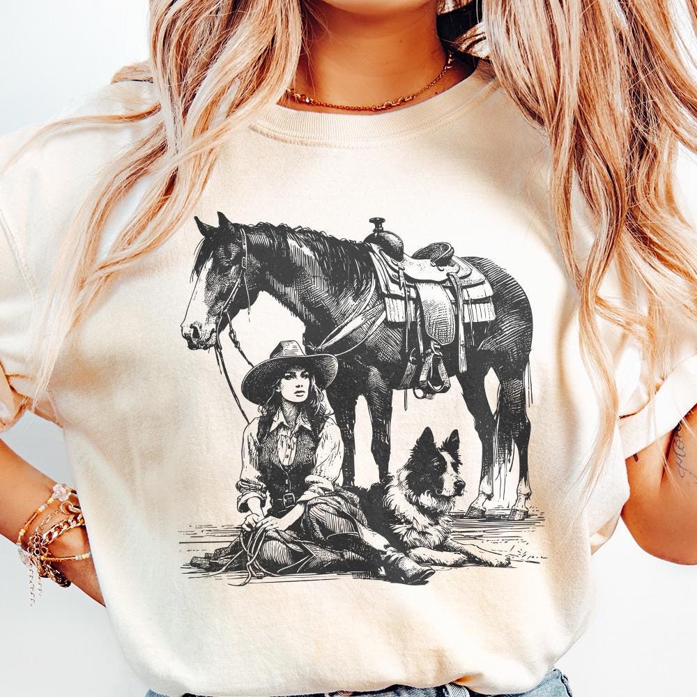 Retro Cowgirl Dog PNG, Western Wild West Digital Download - 300 DPI