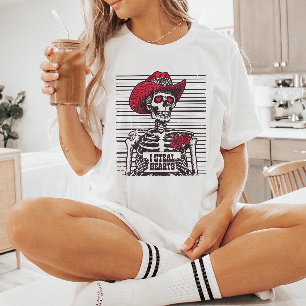 I Steal Hearts Png, Skeleton Cowboy - 300 DPI Design for T-Shirt