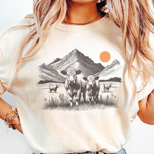 Western Cattle PNG, Retro Cowgirl Design - 300 DPI Design for T-Shirt