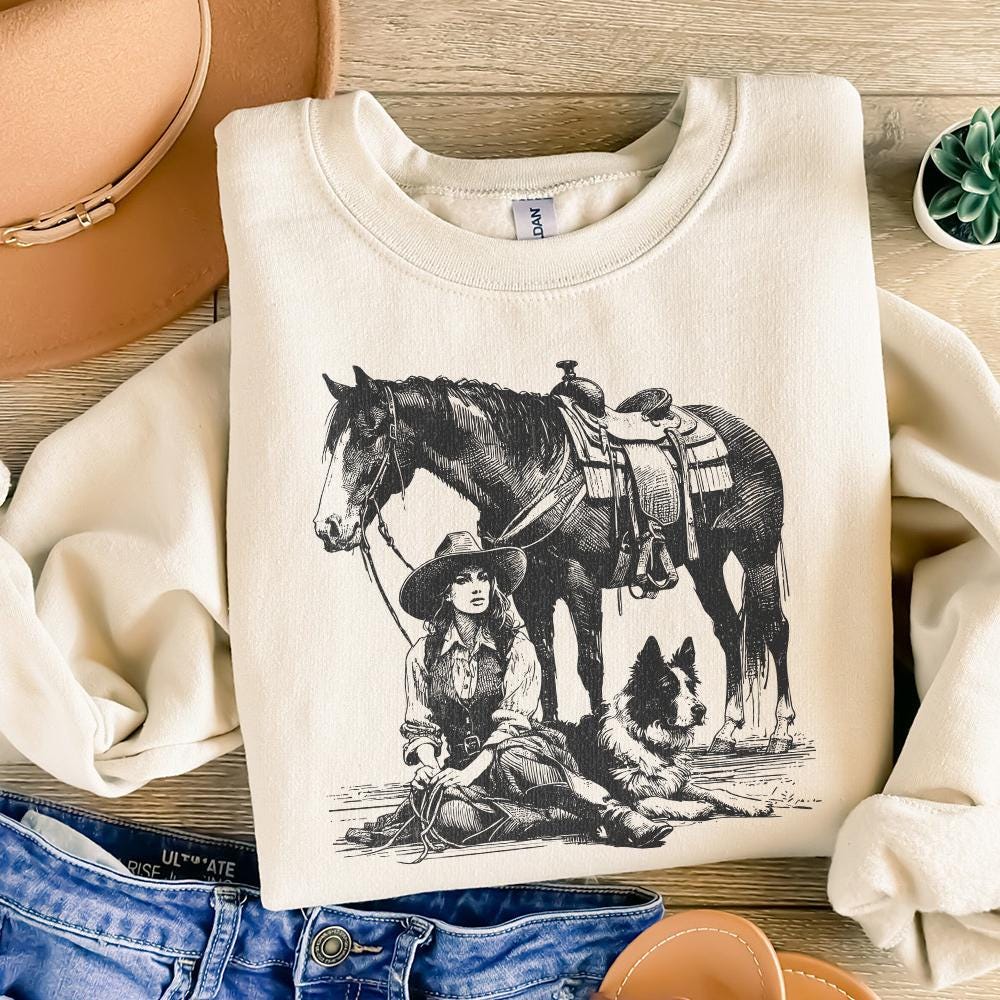 Retro Cowgirl Dog PNG, Western Wild West Digital Download - 300 DPI