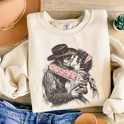 Retro Cowboy Cowgirl Kiss PNG, Vintage Illustration - 300 DPI Design for