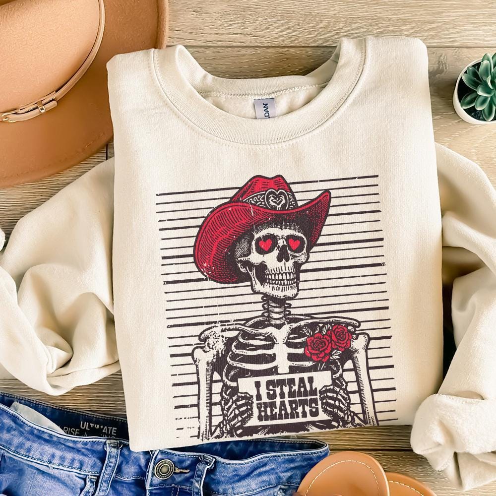 I Steal Hearts Png, Skeleton Cowboy - 300 DPI Design for T-Shirt