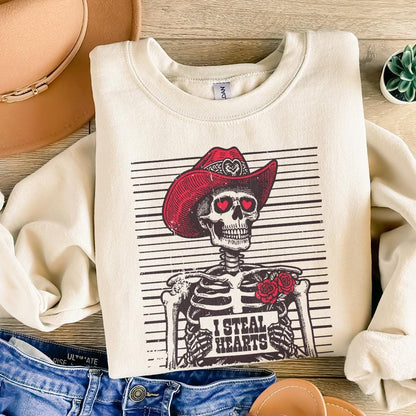 I Steal Hearts Png, Skeleton Cowboy - 300 DPI Design for T-Shirt