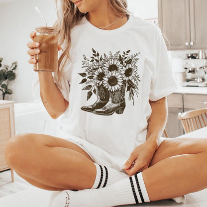 Sunflower Cowboy Boots png PNG, Retro Cowgirl Boot Clipart - 300 DPI