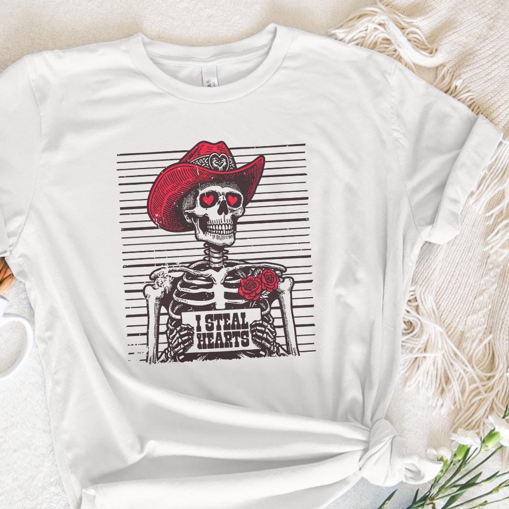 I Steal Hearts Png, Skeleton Cowboy - 300 DPI Design for T-Shirt