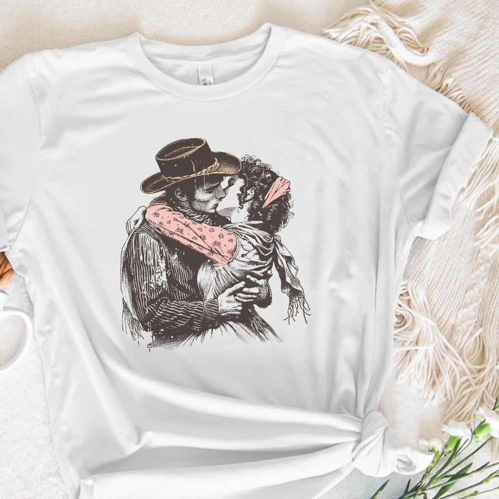 Retro Cowboy Cowgirl Kiss PNG, Vintage Illustration - 300 DPI Design for