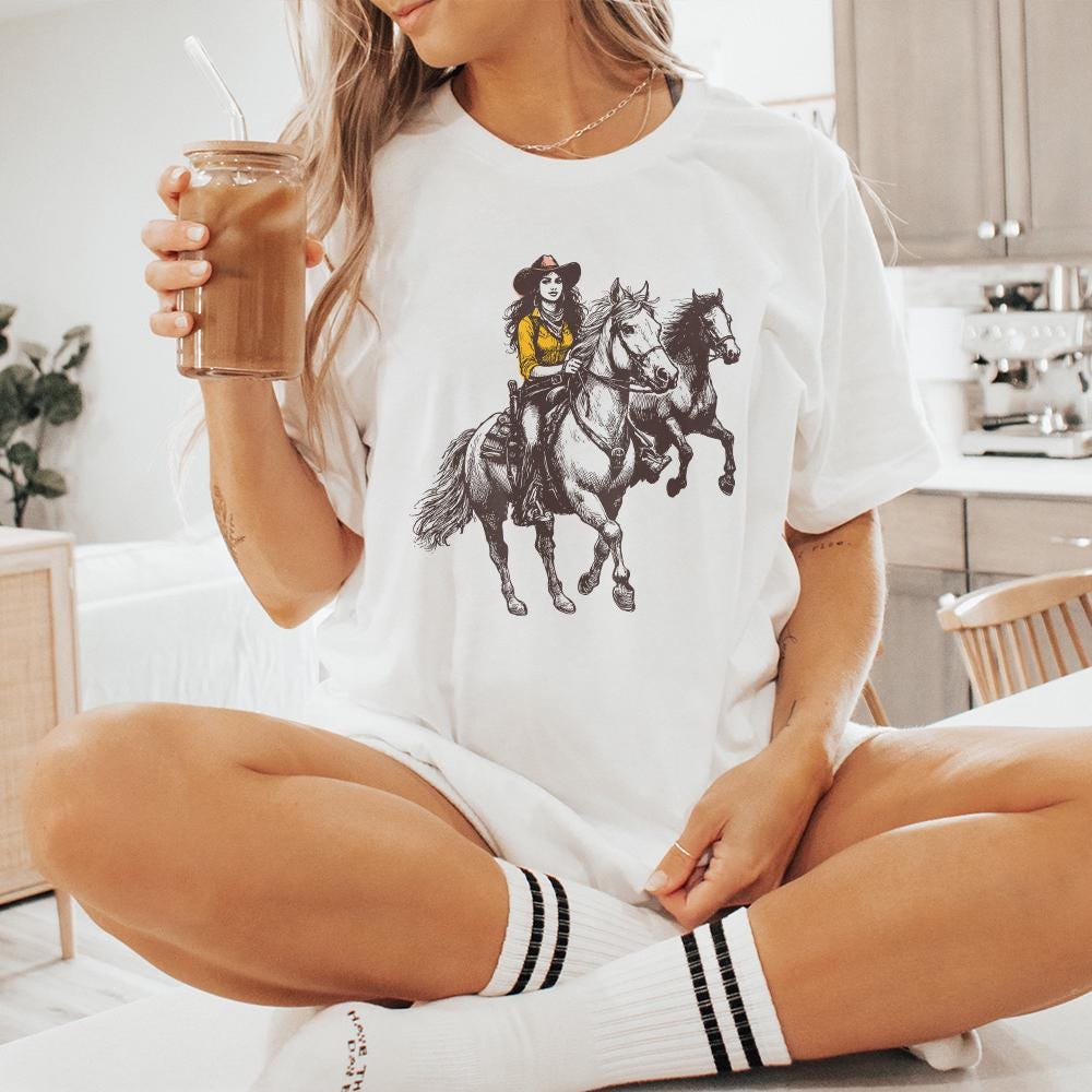 Vintage Cowgirl Horse Western PNG, Retro Wild Horses Sublimation - 300