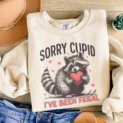 Sorry Cupid I've Been Feral, Funny Raccoon Valentines Day PNG - 300 DPI