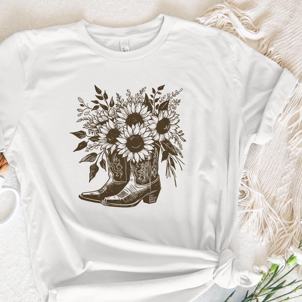 Sunflower Cowboy Boots png PNG, Retro Cowgirl Boot Clipart - 300 DPI