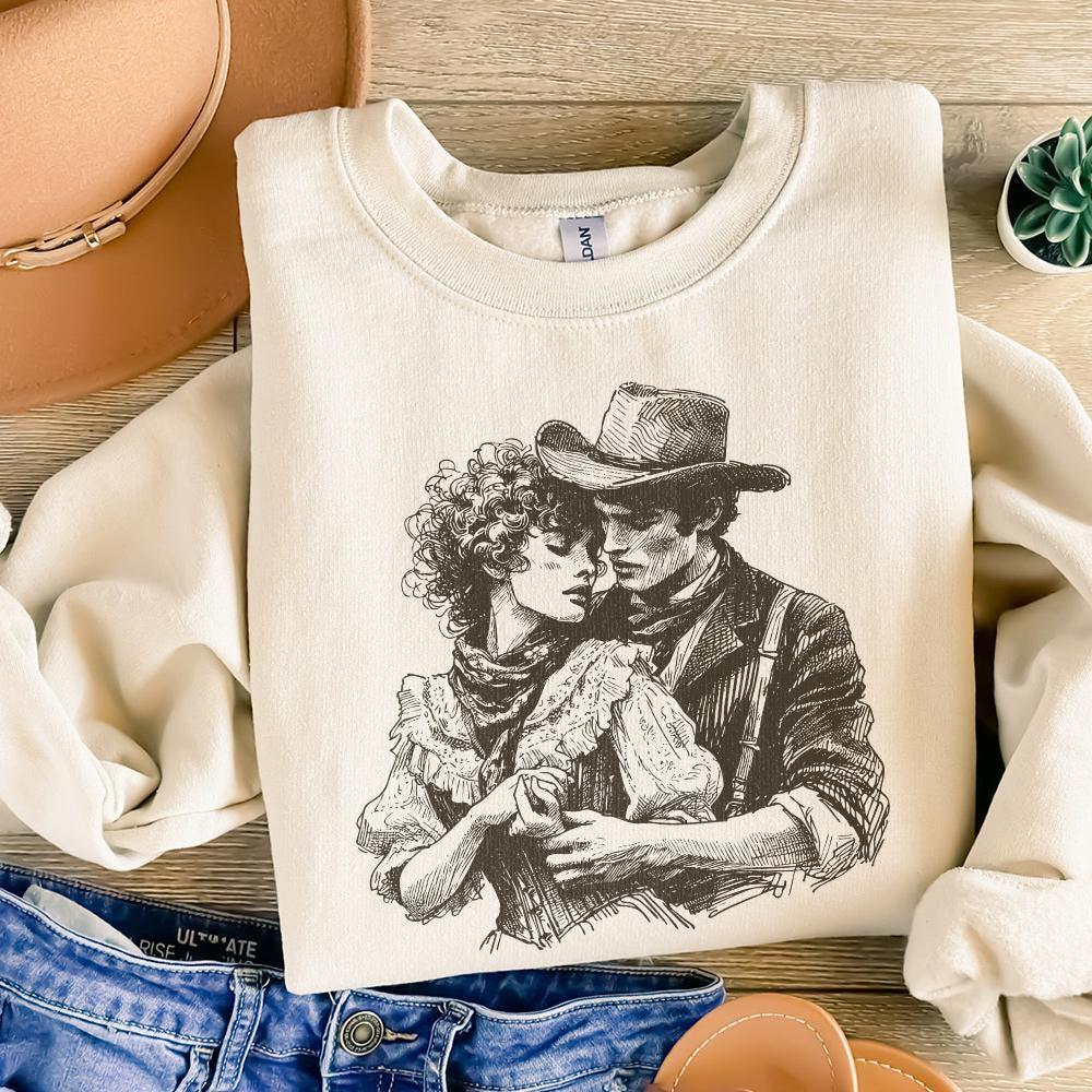Western Love PNG, Retro Cowboy Cowgirl Kiss - 300 DPI Design for T-Shirt