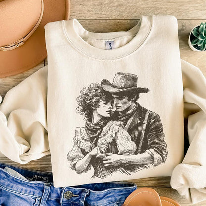 Western Love PNG, Retro Cowboy Cowgirl Kiss - 300 DPI Design for T-Shirt