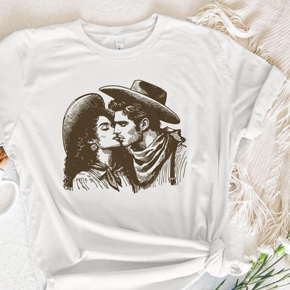 Western Cowboy Cowgirl Kiss PNG, Vintage Illustration - 300 DPI Design