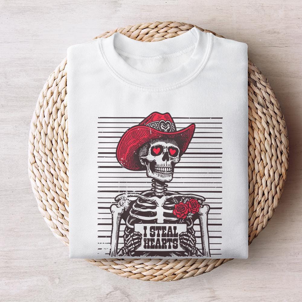 I Steal Hearts Png, Skeleton Cowboy - 300 DPI Design for T-Shirt