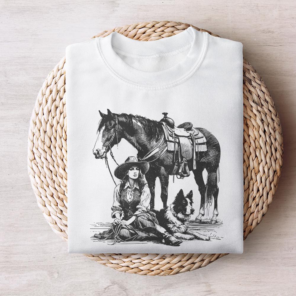 Retro Cowgirl Dog PNG, Western Wild West Digital Download - 300 DPI