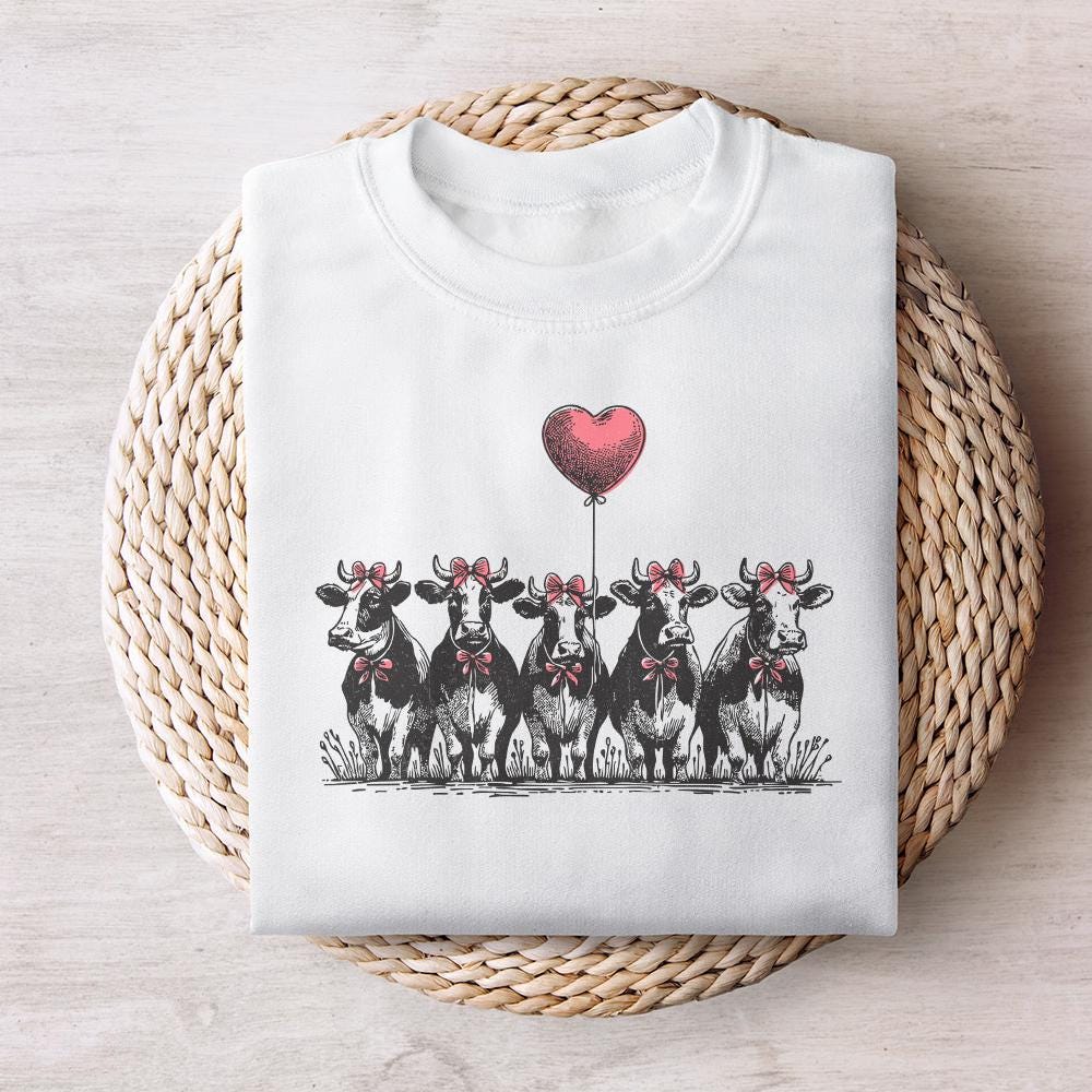Valentine Cows PNG, Valentine's Day png - 300 DPI Design for T-Shirt