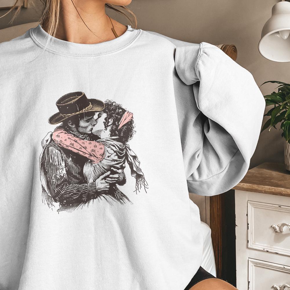 Retro Cowboy Cowgirl Kiss PNG, Vintage Illustration - 300 DPI Design for