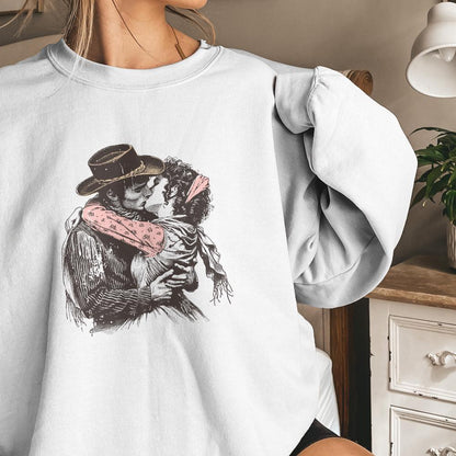 Retro Cowboy Cowgirl Kiss PNG, Vintage Illustration - 300 DPI Design for