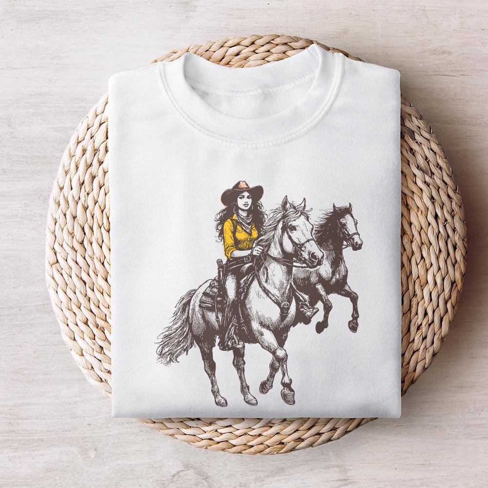 Vintage Cowgirl Horse Western PNG, Retro Wild Horses Sublimation - 300
