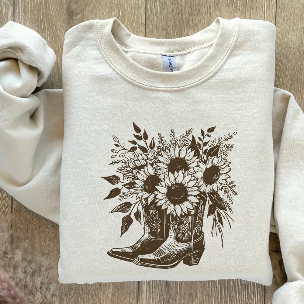 Sunflower Cowboy Boots png PNG, Retro Cowgirl Boot Clipart - 300 DPI