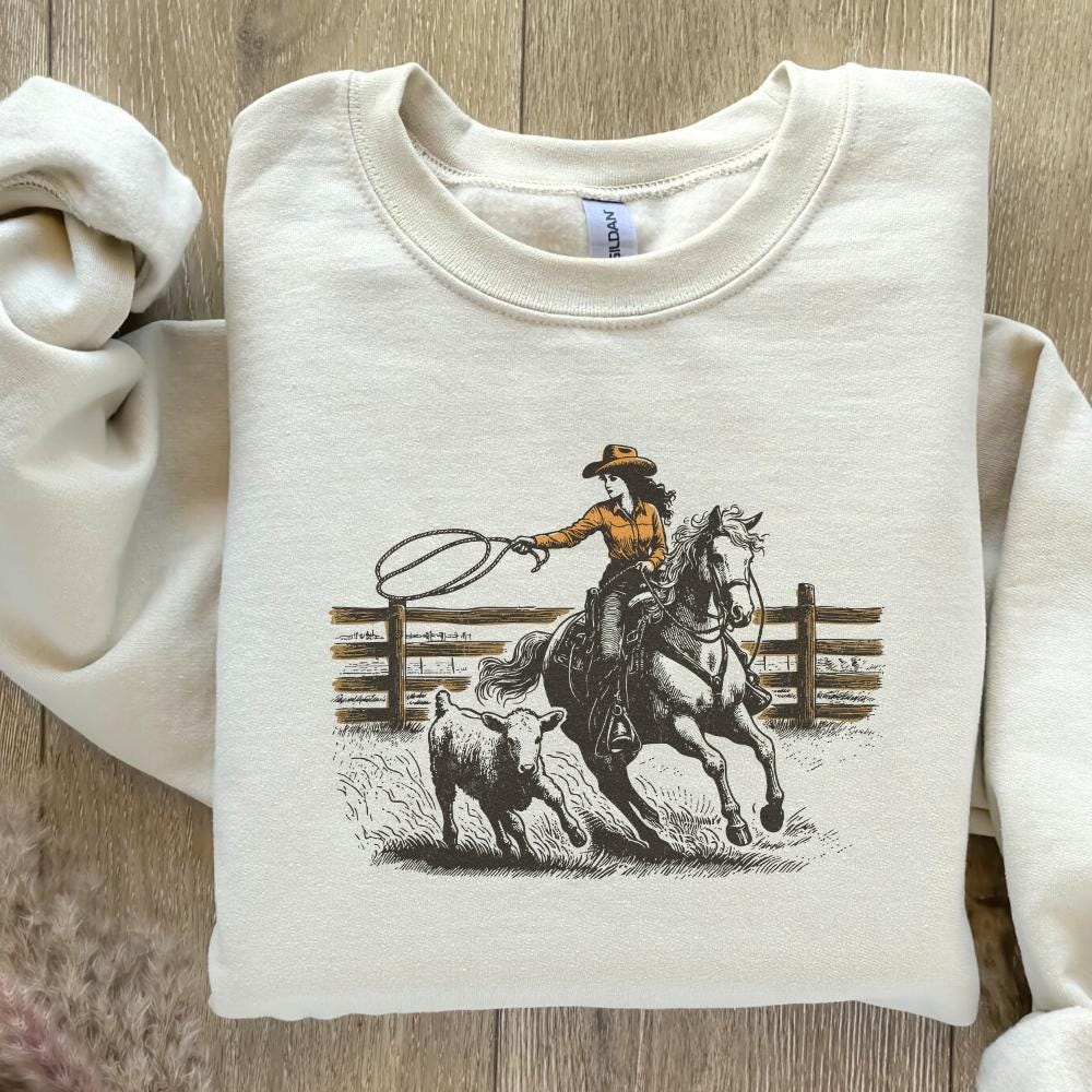 Retro Cowgirl Lasso PNG, Western Rodeo Art - 300 DPI Design for T-Shirt