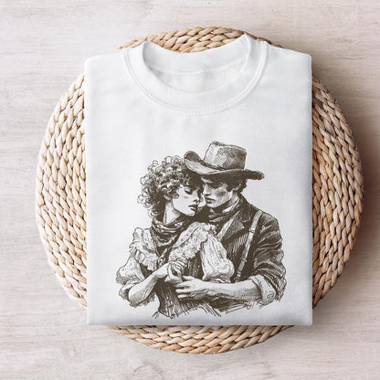 Western Love PNG, Retro Cowboy Cowgirl Kiss - 300 DPI Design for T-Shirt