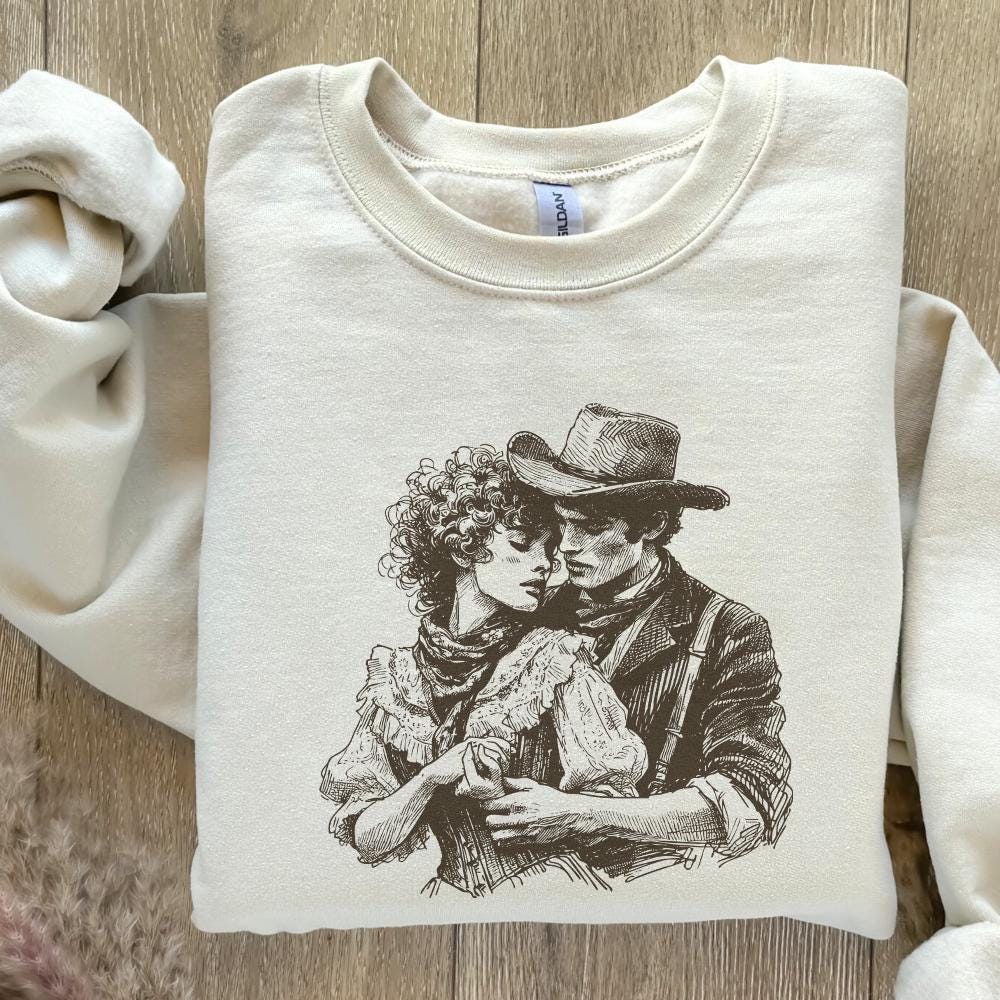 Western Love PNG, Retro Cowboy Cowgirl Kiss - 300 DPI Design for T-Shirt