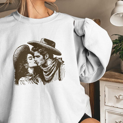 Western Cowboy Cowgirl Kiss PNG, Vintage Illustration - 300 DPI Design