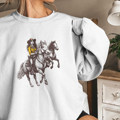 Vintage Cowgirl Horse Western PNG, Retro Wild Horses Sublimation - 300