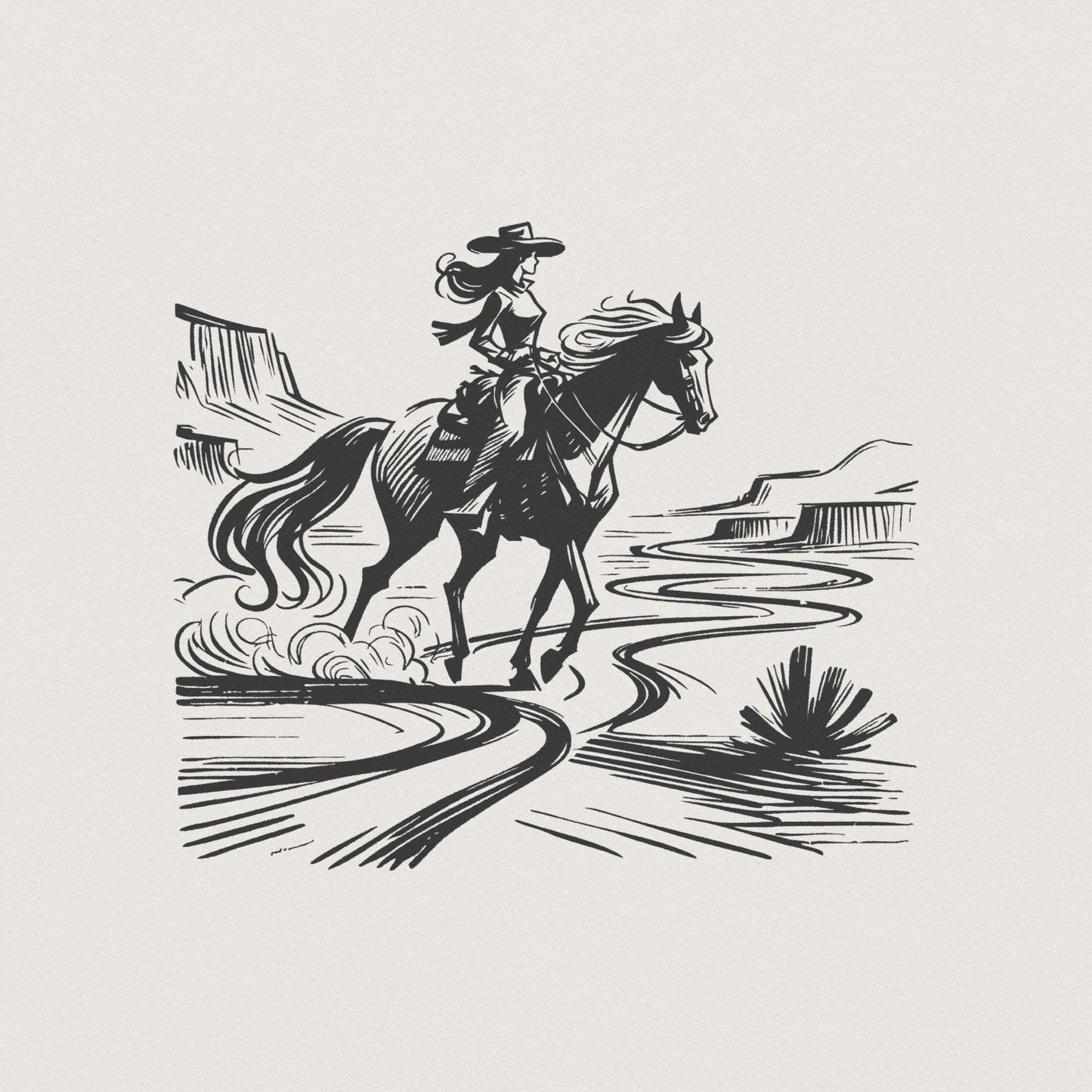 Cowgirl Country Western png, Vintage Illustration PNG - 300 DPI Design