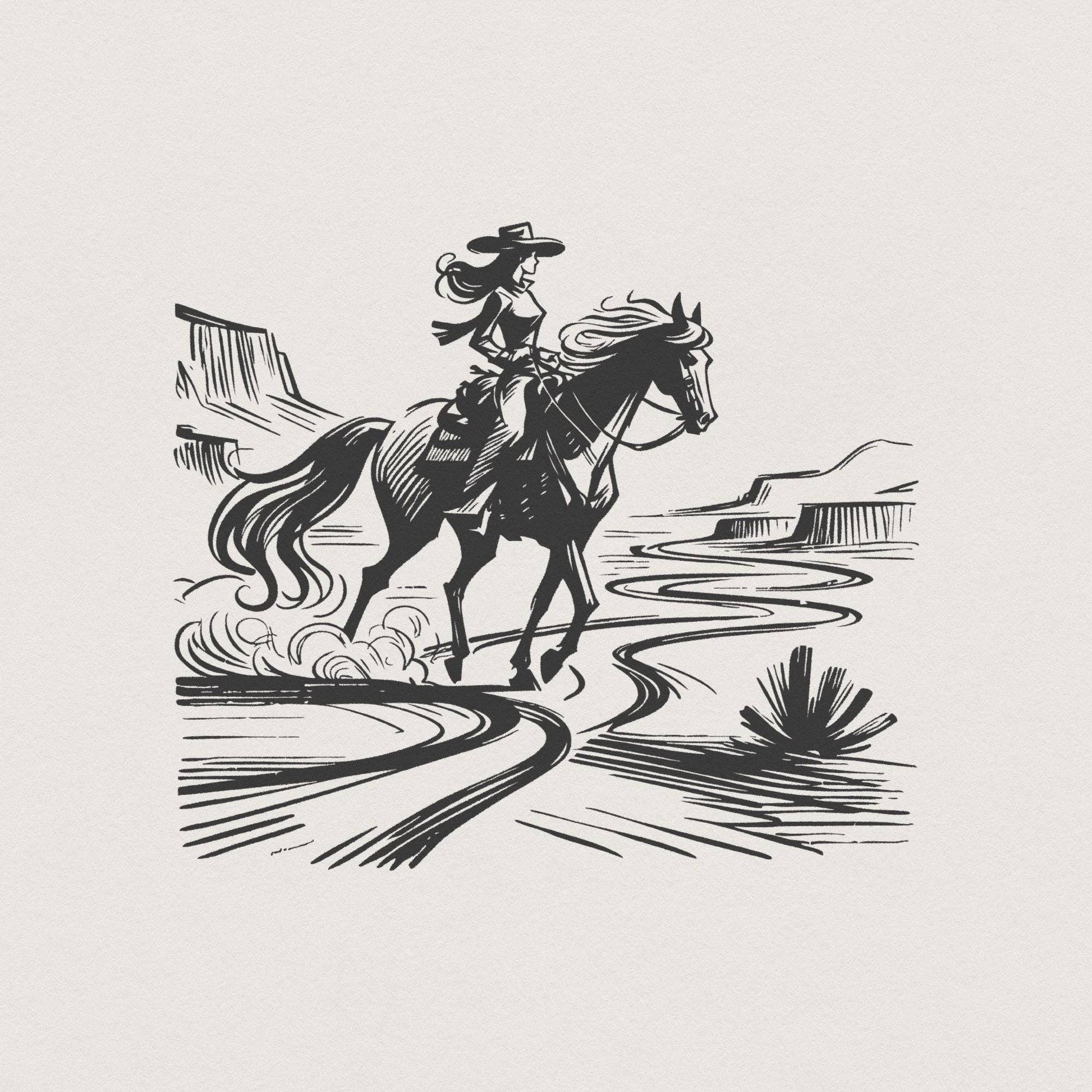 Cowgirl Country Western png, Vintage Illustration PNG - 300 DPI Design