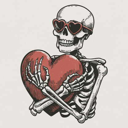 Skeleton Hugging a Heart PNG, Funny Valentines Day PNG - 300 DPI Design