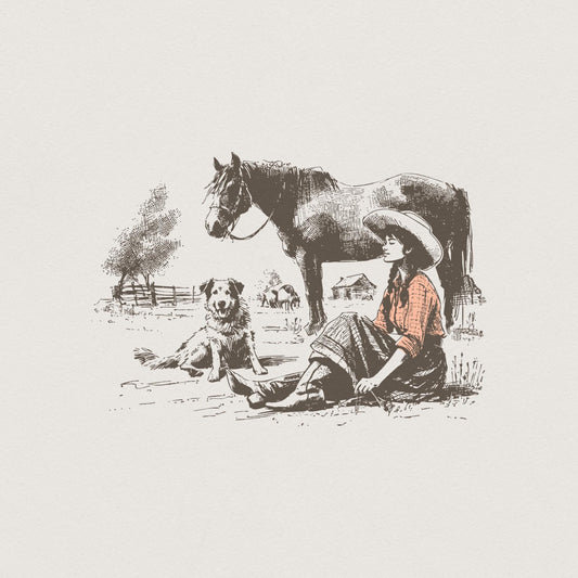 Retro Cowgirl PNG, Western Wild West Digital Download - 300 DPI Design