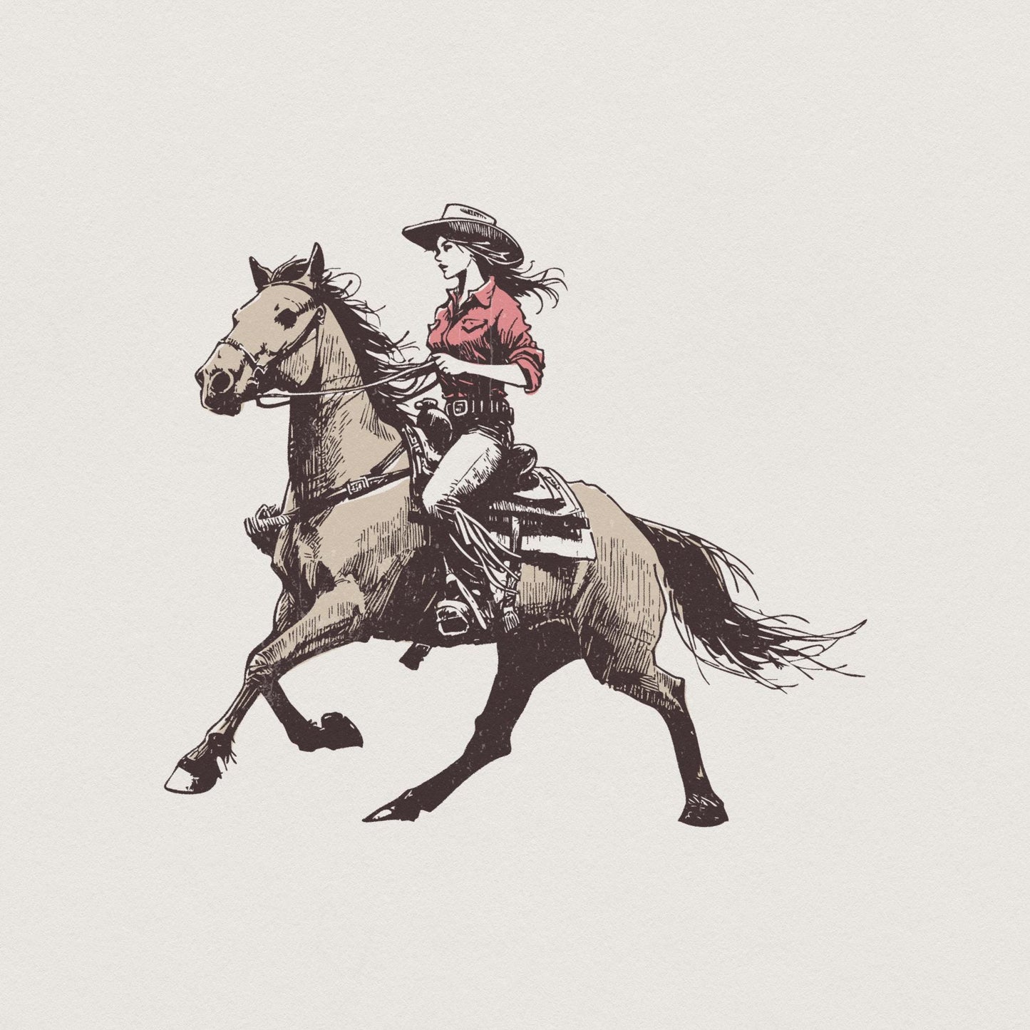 Cowgirl Western PNG, Vintage Illustration PNG - 300 DPI Design for T-Shirt