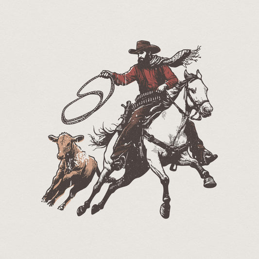Retro Cowboy Lasso PNG, Western Rodeo Art - 300 DPI Design for T-Shirt