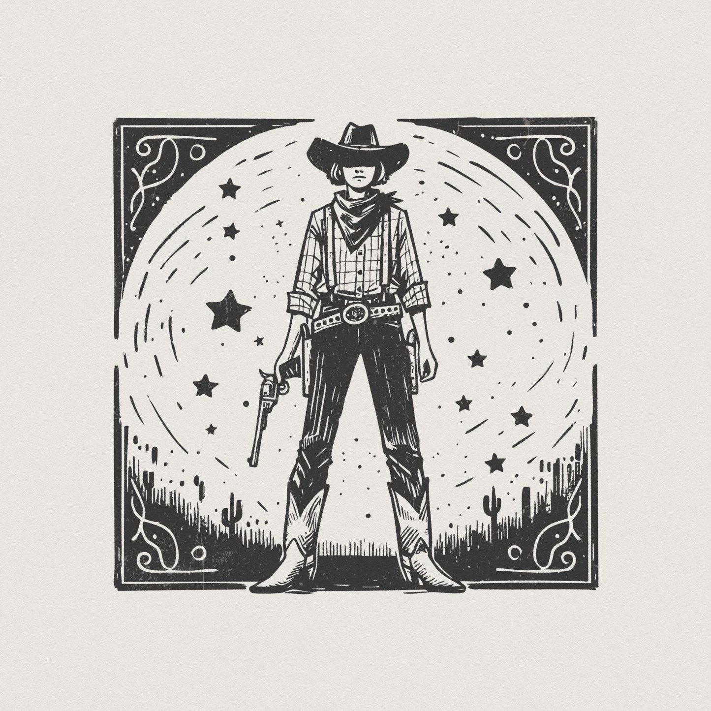 Retro Cosmic Cowgirl PNG for Print, Western Starry Night png - 300 DPI