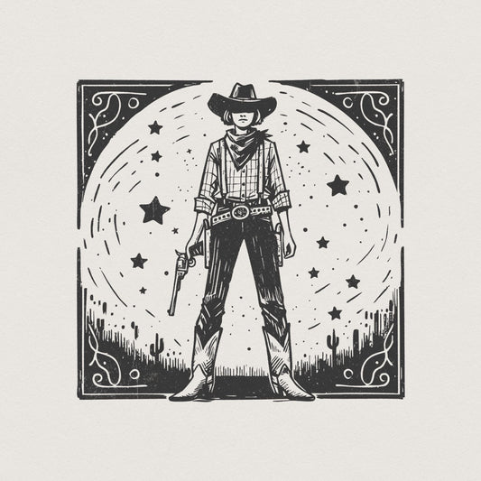 Retro Cosmic Cowgirl PNG for Print, Western Starry Night png - 300 DPI