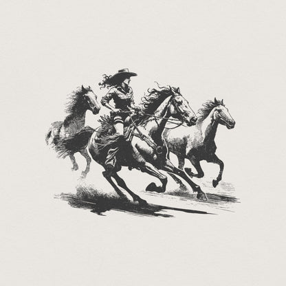 Cowgirl Horse Western PNG, Retro Wild Horses Sublimation - 300 DPI Design