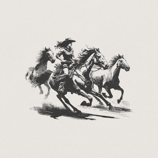 Cowgirl Horse Western PNG, Retro Wild Horses Sublimation - 300 DPI Design