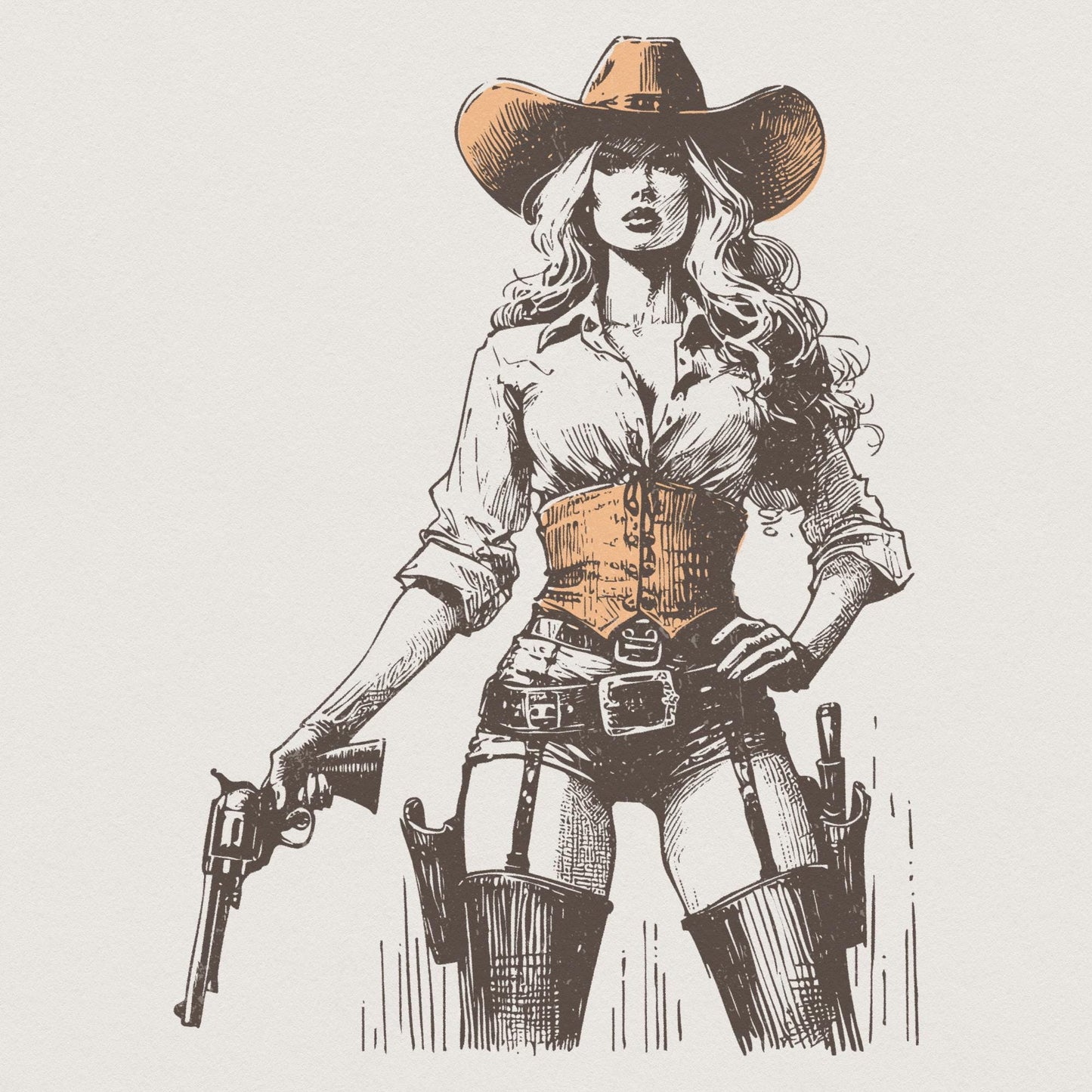 Retro Hot Cowgirl PNG, Western Wild West Digital Download - 300 DPI