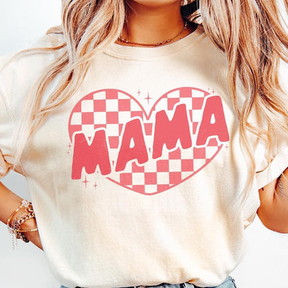 Mama Checkered Heart PNG, Valentines Day PNG - 300 DPI Design for T-Shirt