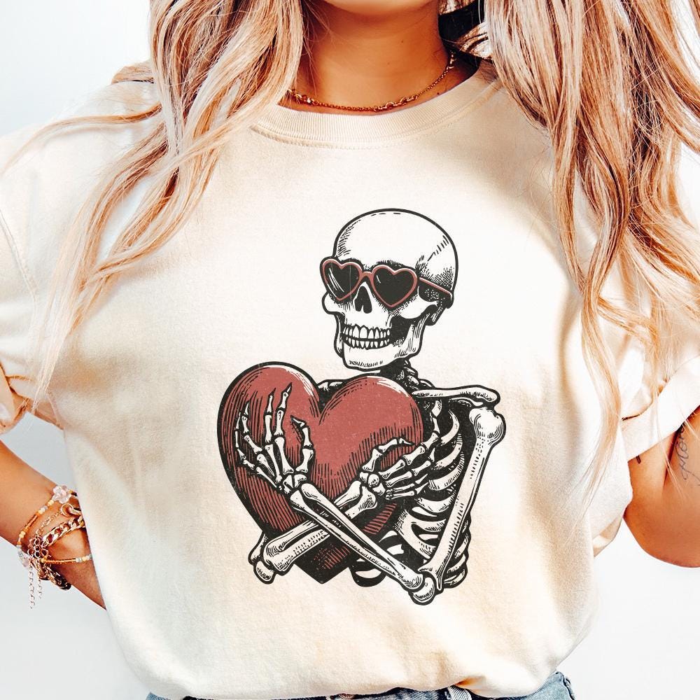 Skeleton Hugging a Heart PNG, Funny Valentines Day PNG - 300 DPI Design