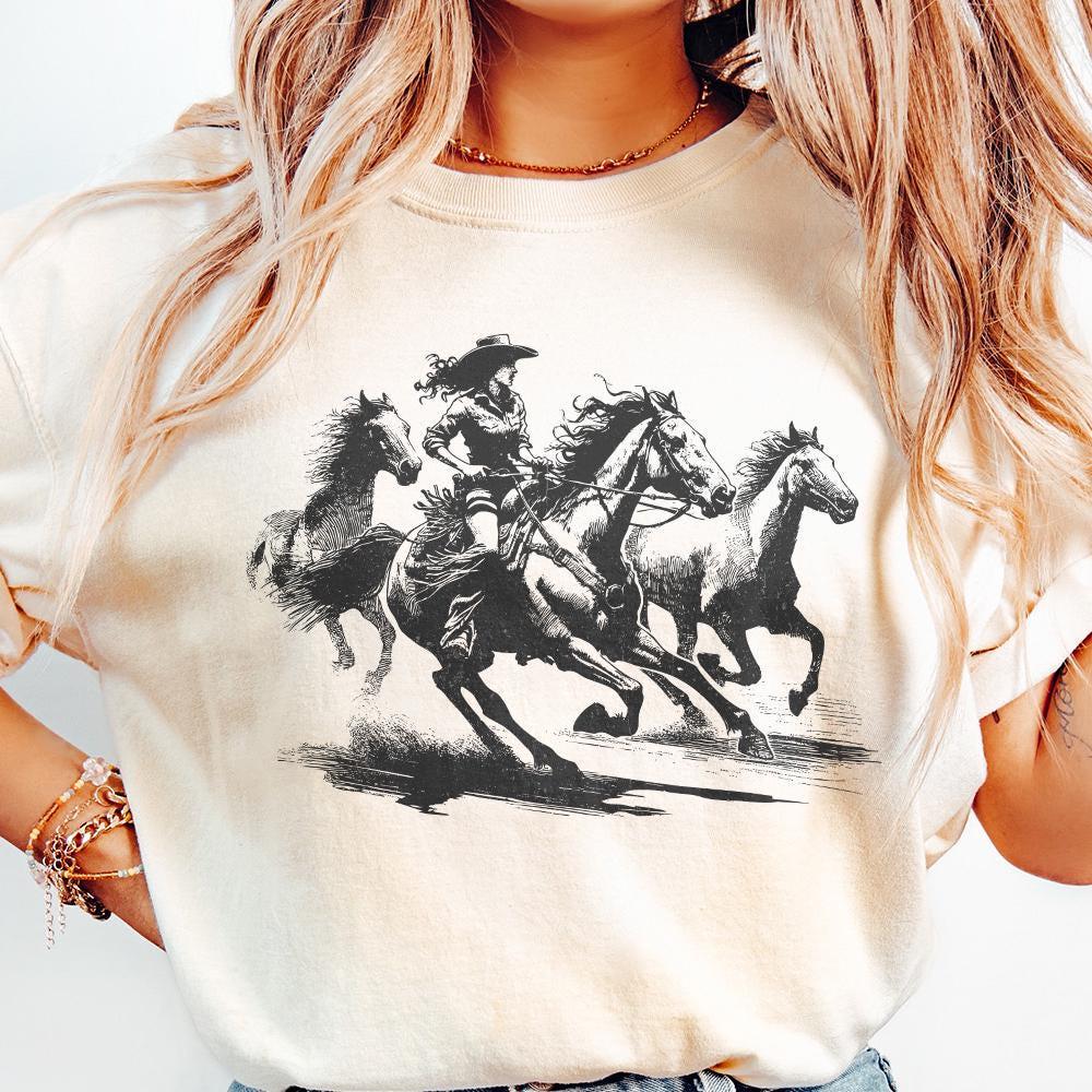 Cowgirl Horse Western PNG, Retro Wild Horses Sublimation - 300 DPI Design