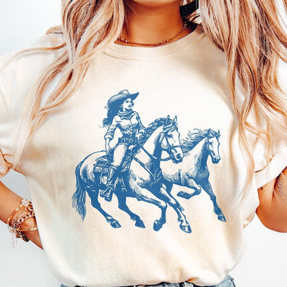 Cowgirl Wild Horses Western PNG, Retro Wild Horses Sublimation - 300 DPI