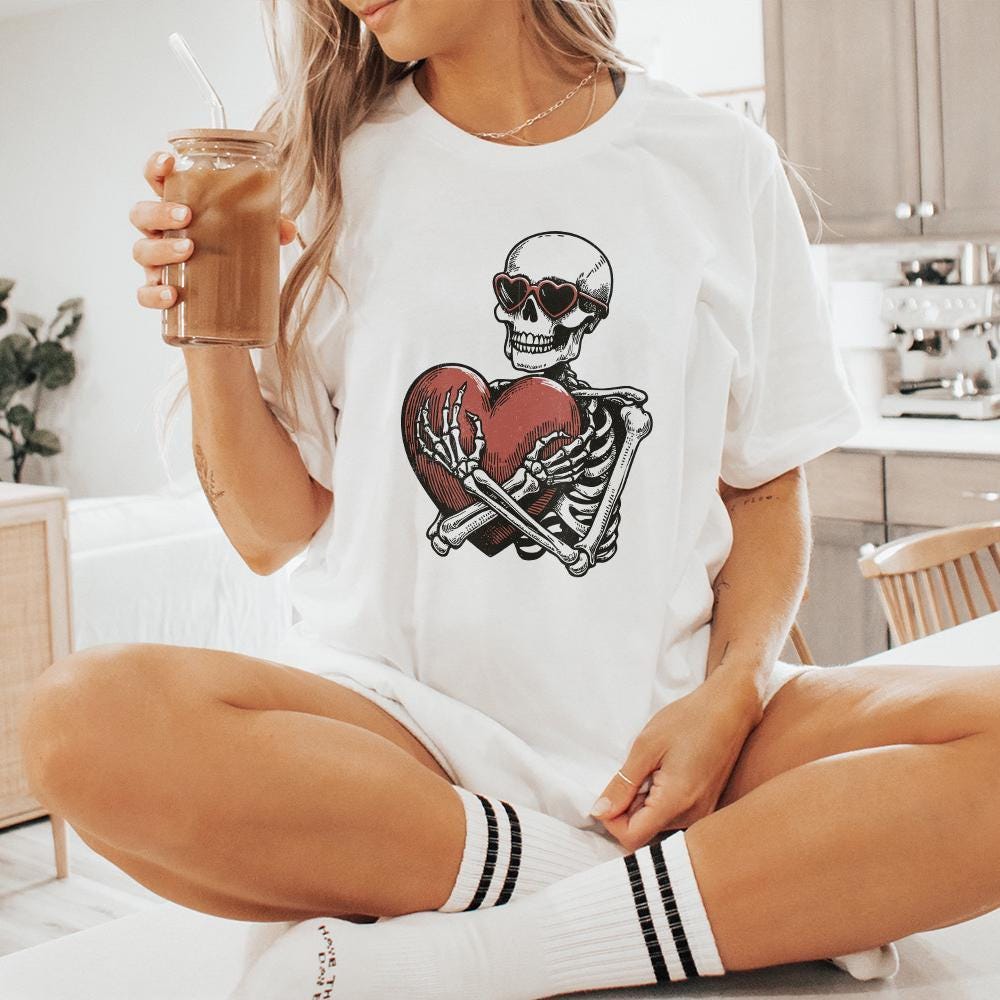 Skeleton Hugging a Heart PNG, Funny Valentines Day PNG - 300 DPI Design