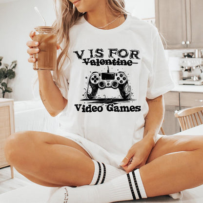 V is for Video Games png, Gamer Valentine png - 300 DPI Design for T-Shirt