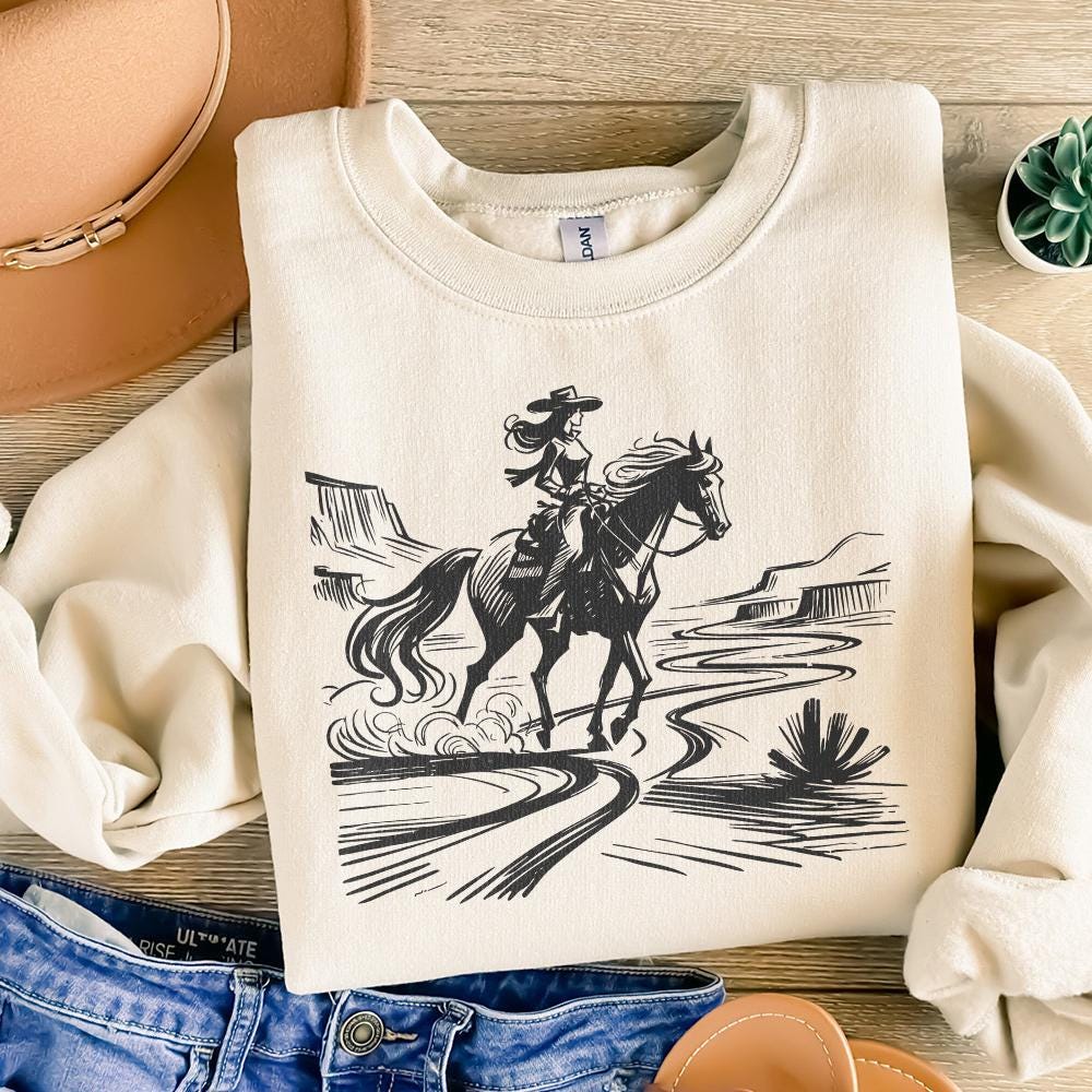 Cowgirl Country Western png, Vintage Illustration PNG - 300 DPI Design